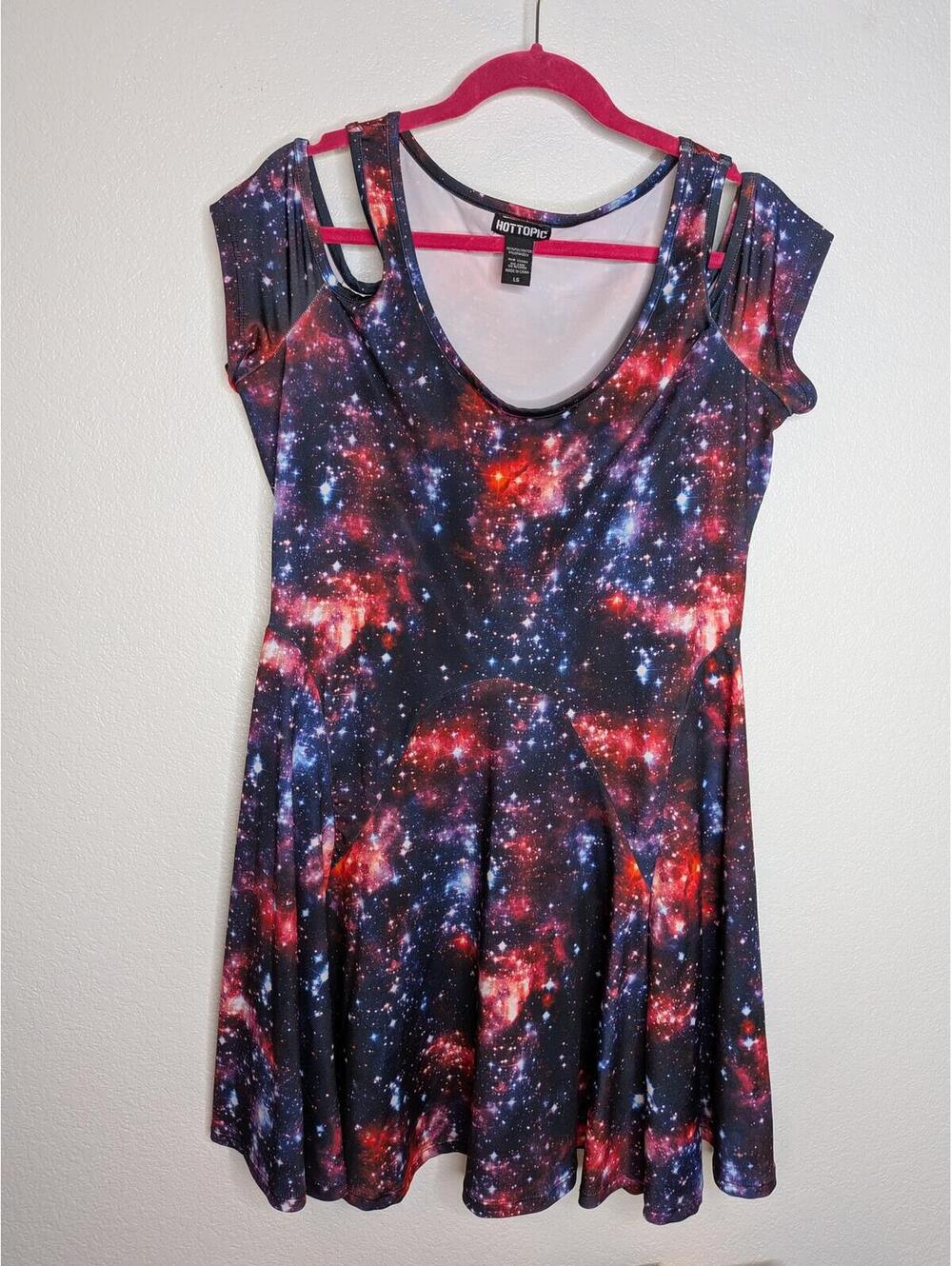 Hot Topic Galaxy Print Skater Dress Women's Large Space Cosmic